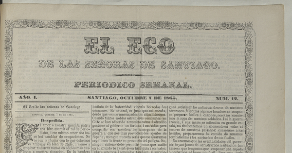 El eco de las señoras. Año 1, número 12, 7 de octubre de 1865