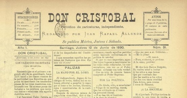  Don Cristóbal. Santiago, 12 de junio de 1890