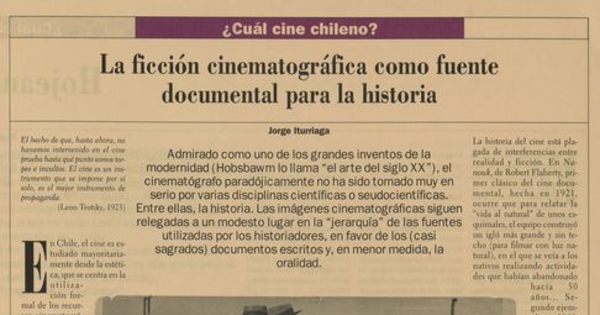 "La ficción cinematográfica como fuente documental para la historia"En: Patrimonio  Cultural (25): 15, otoño-invierno, 2002.