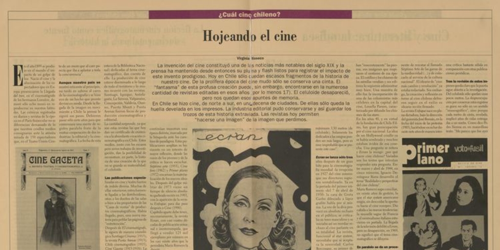 "Hojeando el cine"En: Patrimonio  Cultural (25): 16-17, otoño-invierno, 2002.