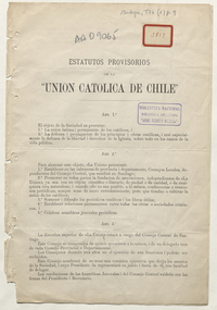 Estatutos provisorios de la Unión Católica de Chile
