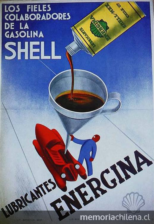 Camilo Mori. 1937. Lubricantes energía shell. Litografía