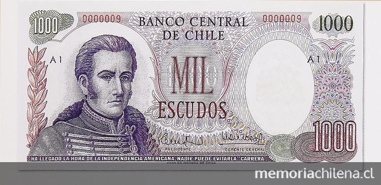 Pie de foto: Billete de 1000 escudos Banco Central, 1973