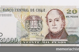 Pie de foto: Billete de 20.000 pesos Banco Central, 1998