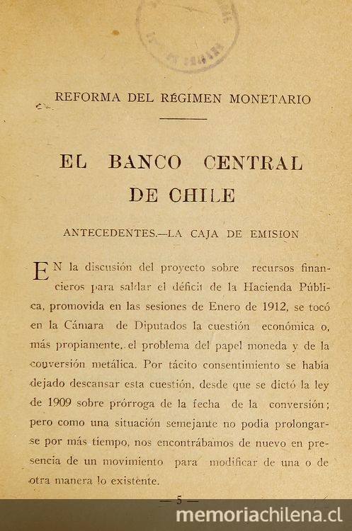 Reforma del régimen monetario: El Banco Central de Chile