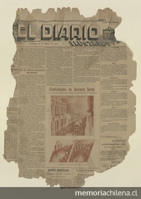 Pie de foto: El Diario Ilustrado N° 1. Trozo del número uno con la publicación de su primer fotograbado.