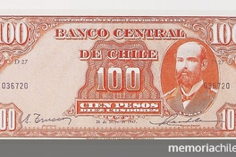 Pie de foto: Billete de 100 pesos Banco Central, 1947
