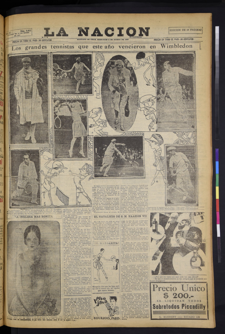 Portada de La Nación. Año XI, número 3853, 3 de agosto de 1927
