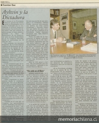 "Aylwin y la dictadura", El Mercurio, (Santiago), 11 de octubre, 1998, p.D28.
