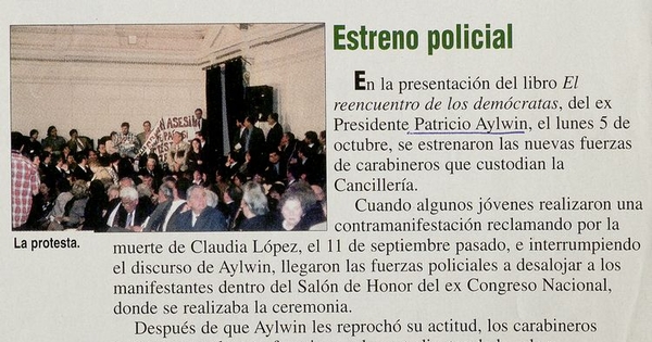 "Estreno policial", Hoy, (1107): 16, 12 de octubre, 1998.