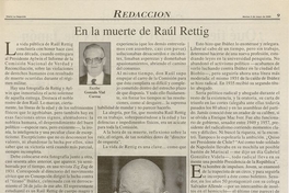 "En la muerte de Raúl Rettig", La Segunda, (Santiago), 2 de mayo, 2000, p. 9.
