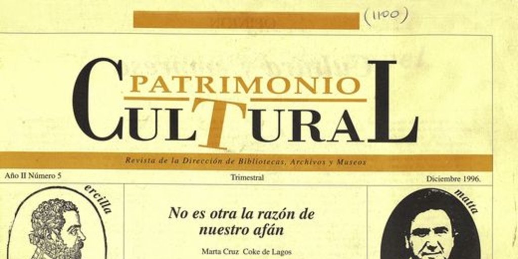 Portada de número 5 de revista Patrimonio Cultural, 1996En: Patrimonio  Cultural (5): 1, diciembre, 1996.