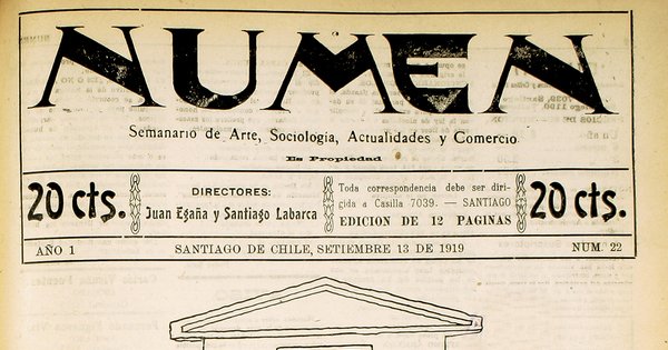 Numen. Año 1, número 22, 13 de septiembre de 1919
