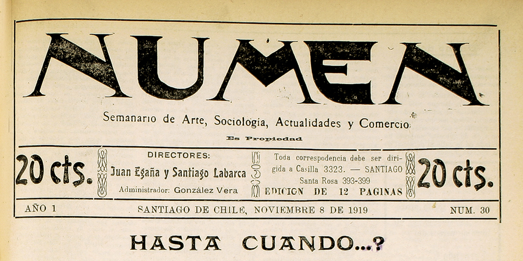 Numen. Año 1, número 30, 8 de noviembre de 1919