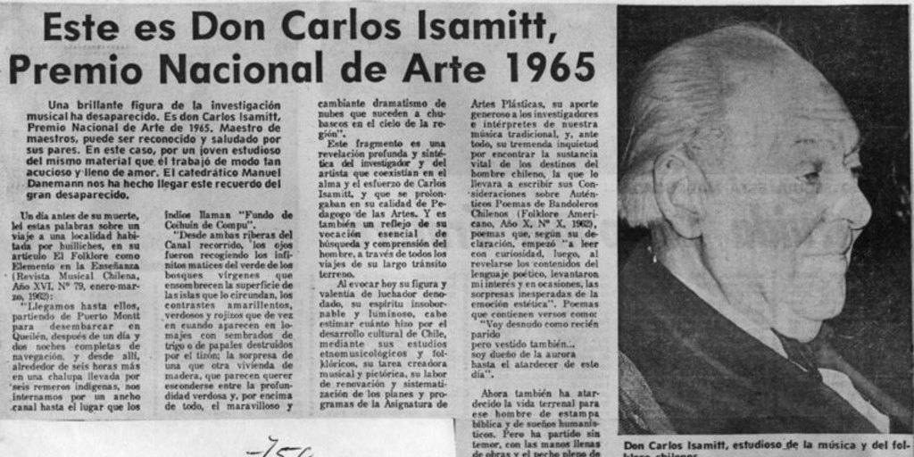 Este es Don Carlos Isamitt, Premio Nacional de Arte 1965