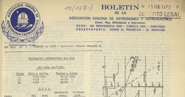 Boletín astronómico. /Asociación Chilena de Astronomía y Astronáutica. Santiago : La Asociación, 1973-1974. 1 v. Año 22: no.1 (1978:ene.)- año 25: no.10 (oct.1981)