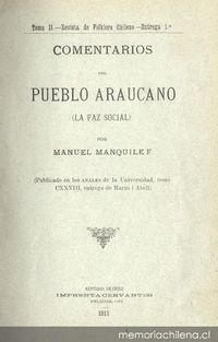 Comentarios del pueblo araucano: la faz social (1911)