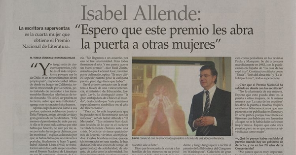 Isabel Allende: "Espero que este premio les abra la puerta a otras mujeres"