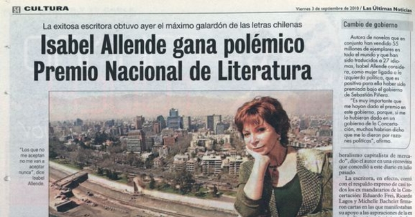  Isabel allende gana polémico Premio Nacional de Literatura