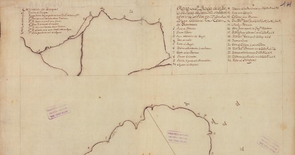 Plano de la Rada de la isla de Tierra de Juan Fernández, hacia 1750