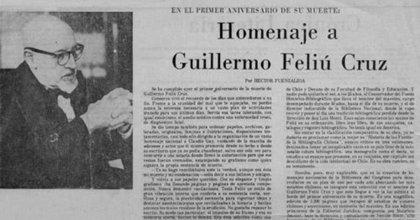 Homenaje a Guillermo Feliú Cruz : en el primer aniversario de su muerte
