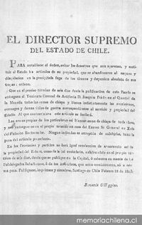 El Director Supremo del Estado de Chile. Para restablecer el orden ... Santiago de Chile 18 de febrero de 1817