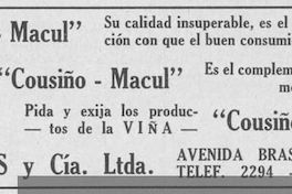 Aviso publicitario de la Viña Cousiño Macul, 1936