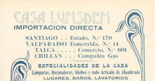 Aviso publicitario sobre alumbrado, calefacción y ventilación sanitaria, 1905