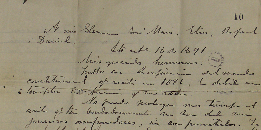 Carta a mis hermanos José María, Elías, Rafael i Daniel, setiembre 18 de 1891
