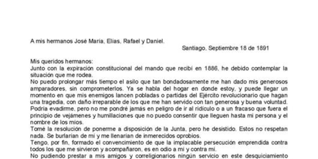 Carta a mis hermanos José María, Elías, Rafael i Daniel : Santiago, septiembre 18 de 1891