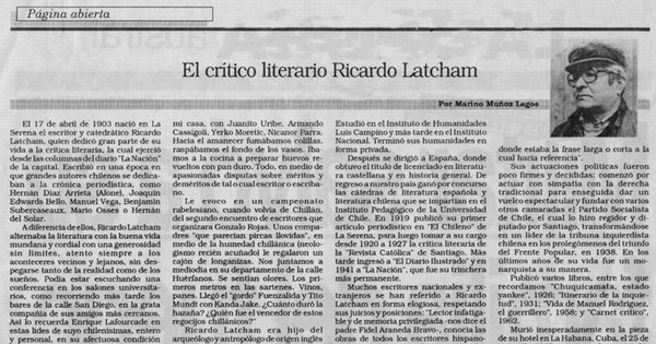 El crítico literario Ricardo Latcham