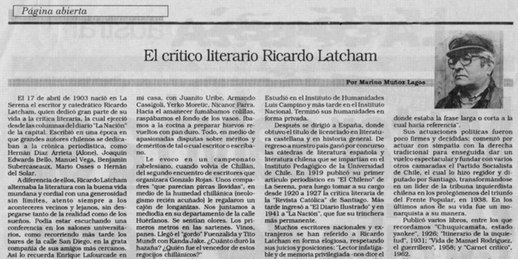 El crítico literario Ricardo Latcham