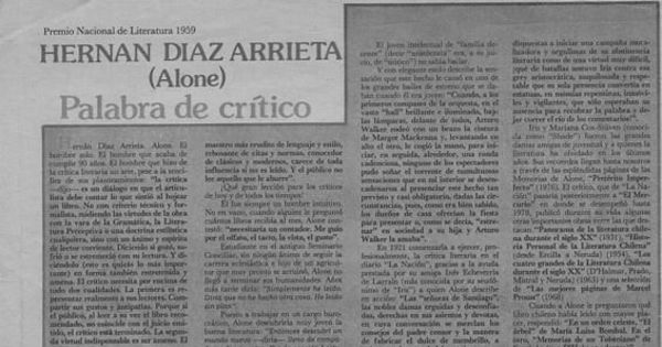 Hernán Díaz Arrieta (Alone) Palabra de crítico