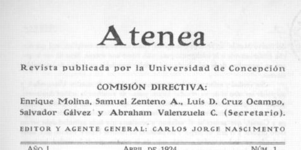 Atenea : Revista de Ciencias, Letras y Bellas Artes : N°1