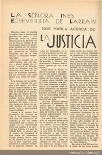 La señora Inés Echeverría de Larraín nos habla acerca de la justicia