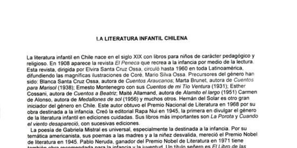 La literatura infantil chilena