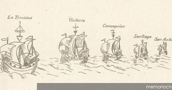 Vista de la Escuadra que zarpó al descubrimiento del Estrecho en 1519
