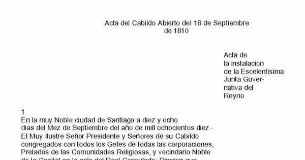 El acta del cabildo abierto del 18 de septiembre de 1810