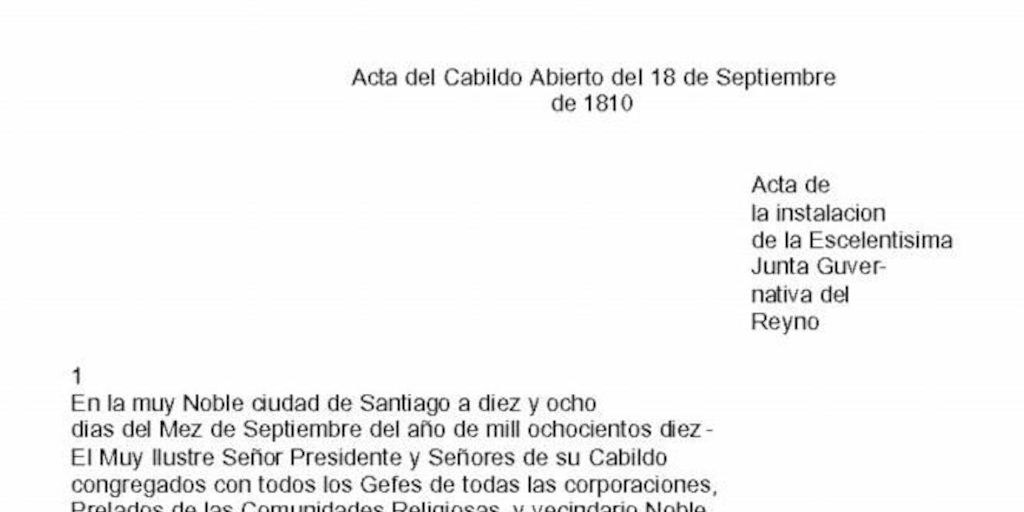 El acta del cabildo abierto del 18 de septiembre de 1810
