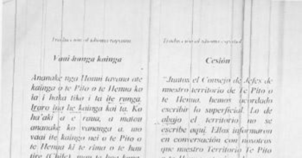 Transcripción del acta de Cesión de Rapa Nui al Estado Chileno, 1888