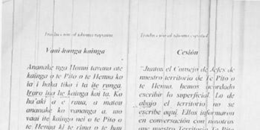 Transcripción del acta de Cesión de Rapa Nui al Estado Chileno, 1888