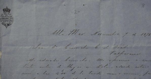 Alta Mar, 7 de noviembre de 1878 : carta de Arturo Prat a Carmela Carvajal