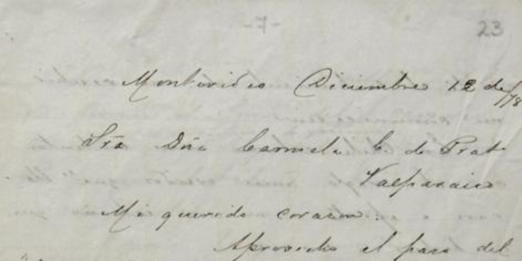 Montevideo, 12 de diciembre de 1878 : carta de Arturo Prat a Carmela Carvajal
