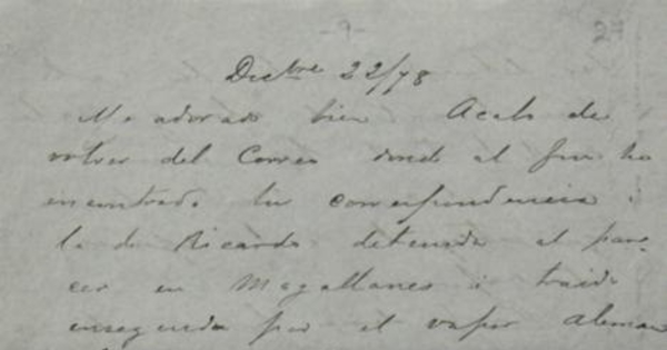 22 de diciembre de 1878 : carta de Arturo Prat a Carmela Carvajal