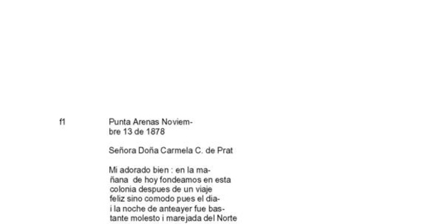 Punta Arenas, 13 de noviembre de 1878 : carta de Arturo Prat a Carmela Carvajal