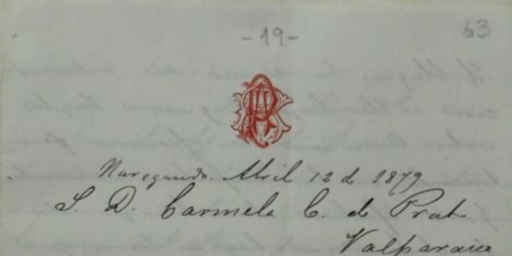 [Navegando], 12 de abril de 1879 : carta de Arturo Prat a Carmela Carvajal