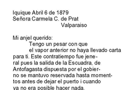 Iquique, 6 de abril de 1879 : carta de Arturo Prat a Carmela Carvajal