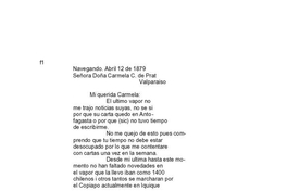 Navegando, 12 de abril de 1879 : carta de Arturo Prat a Carmela Carvajal