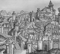Ciudad medieval, grabado del siglo XV