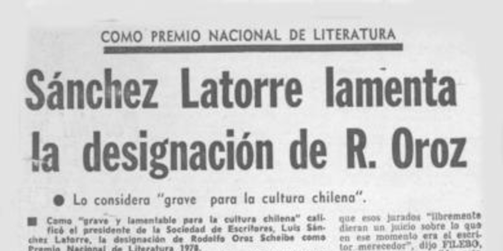 Sánchez Latorre lamenta la designación de R. Oroz